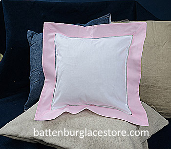 Square Pillow Sham. White with "PINK LADY" pink color border 12"